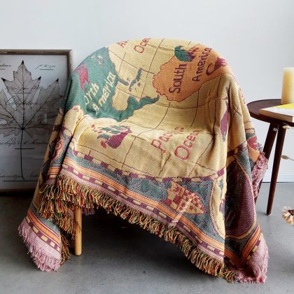 Aggcual Retro World Map Cotton Throw Blanket Sofa Covers