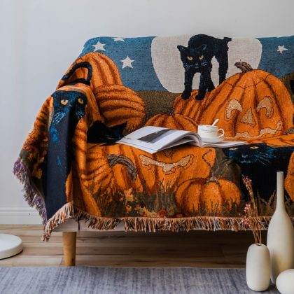 Halloween Style Tassel Throw Blanket For Sofa Cover