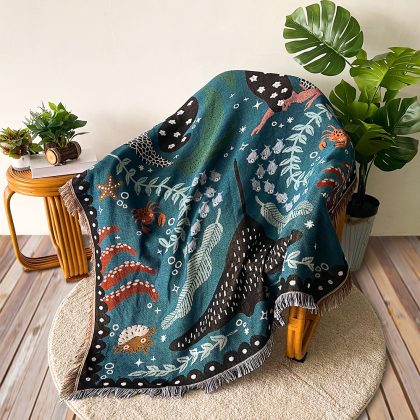 Vintage Ocean Soft Cotton Throw Sofa Blanket for Home Decoration